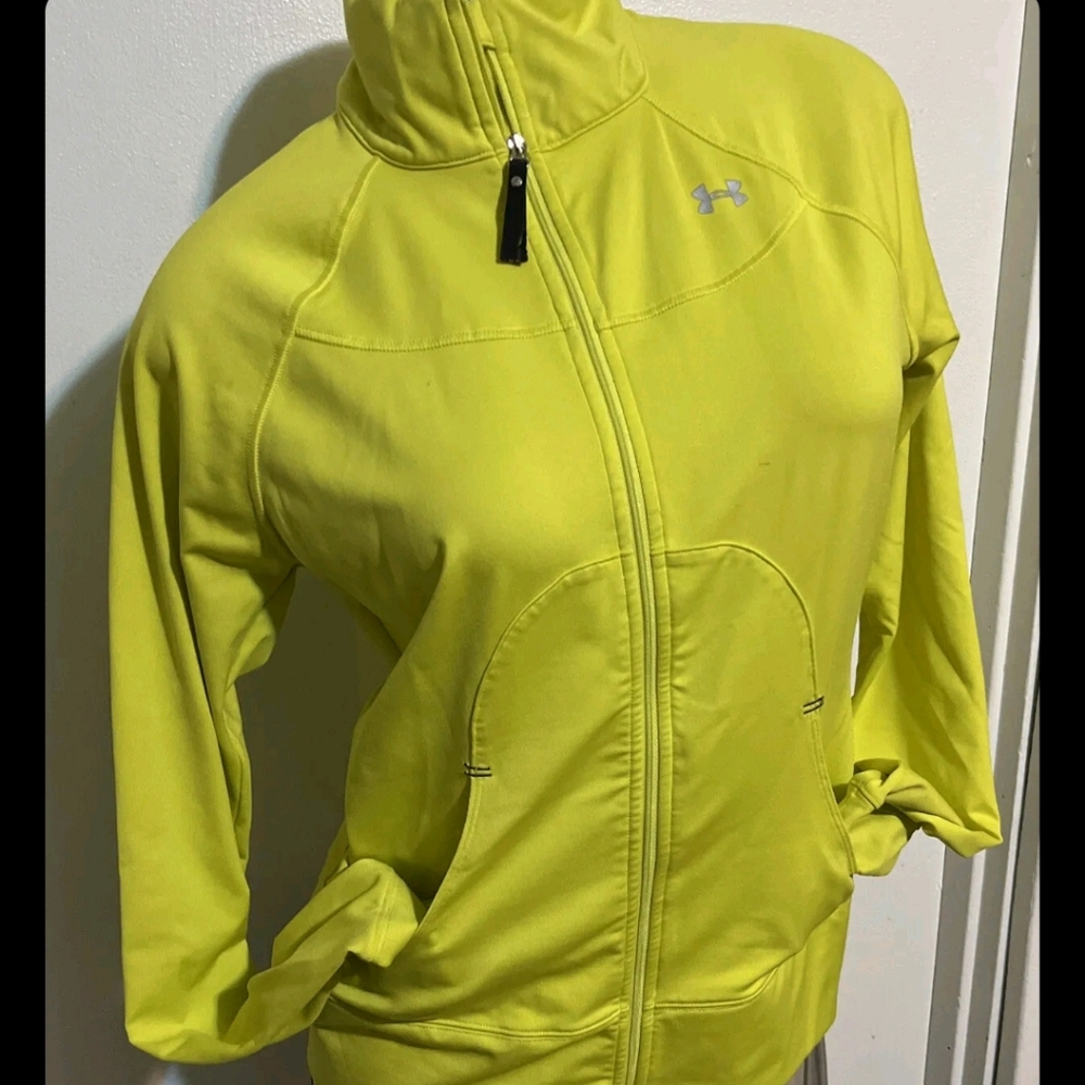 Under Armour Women's large Full Zip Sweatshirt Jacket Neon Yellow Long Sleeve.